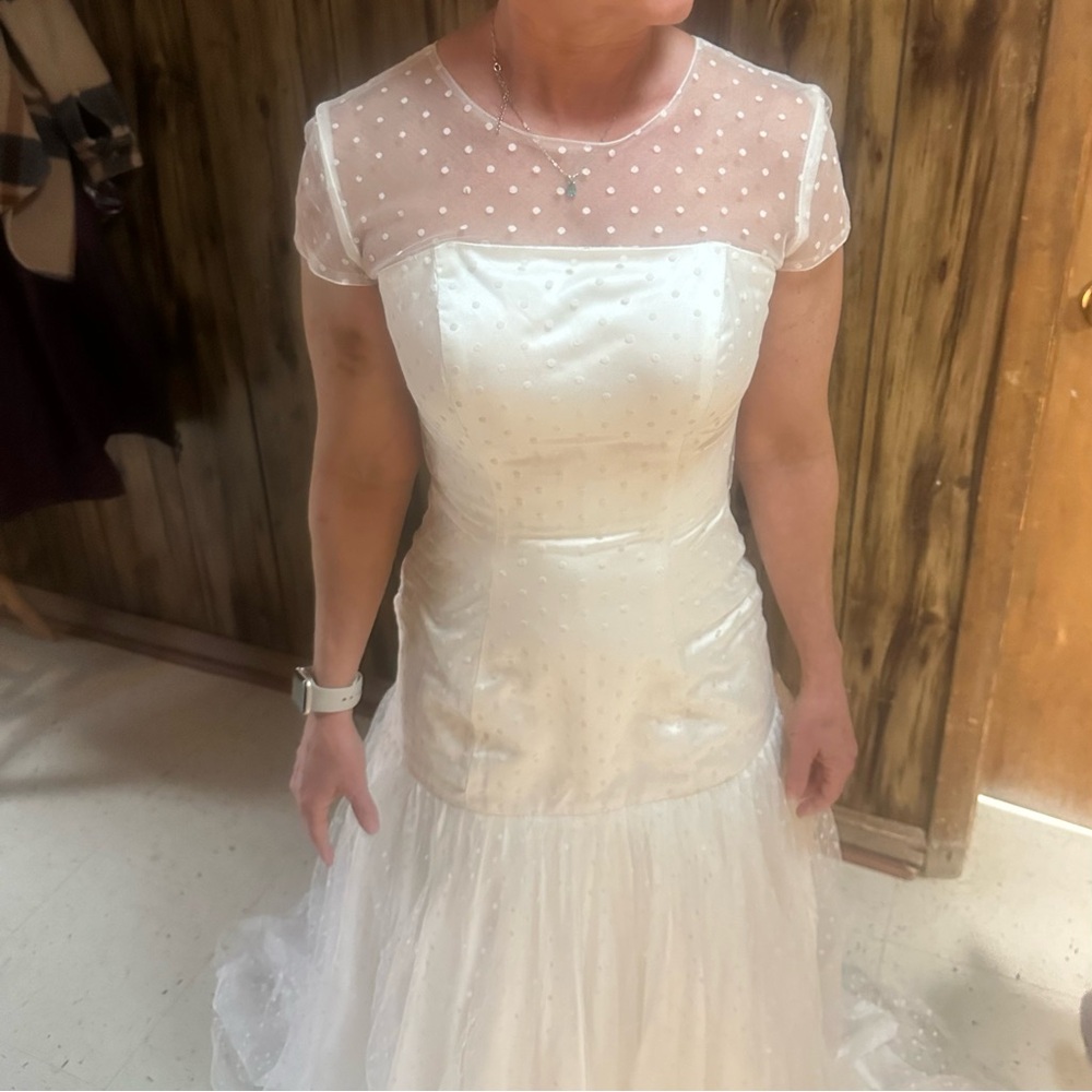 Drop waist/fit and flair Polka dot wedding dresss